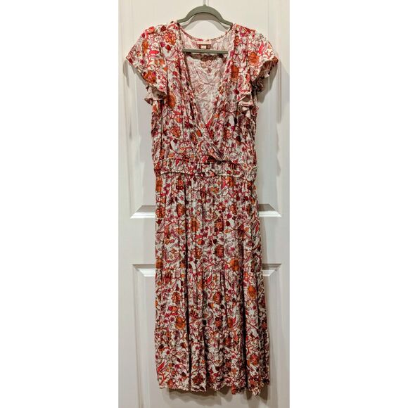 Knox Rose XXL Tiered Maxi Dress Floral Smocked Waist Ruffle Sleeve FREE SHIP - Picture 1 of 7